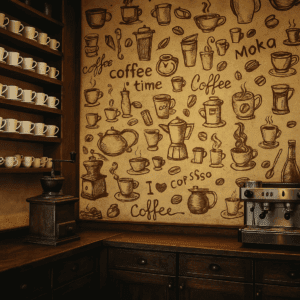 Vinilo de café dibujado a mano
