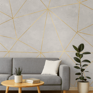 Vinilo geométrico gris con líneas doradas