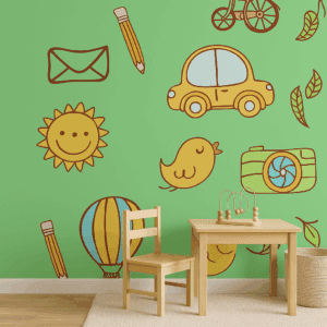 Vinilo Infantil Dibujos Coloridos Pared Verde