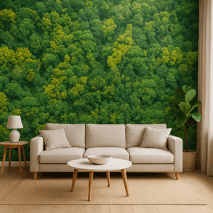 Bosque aéreo verde con toques amarillos