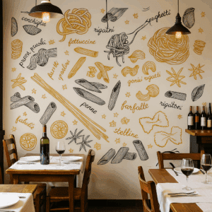 Vinilo decorativo con ilustraciones de pasta italiana
