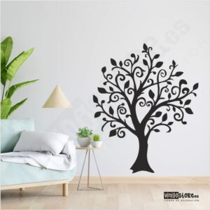vinilo árbol con hojas, vinilo adhesivo decorativo, árbol pared