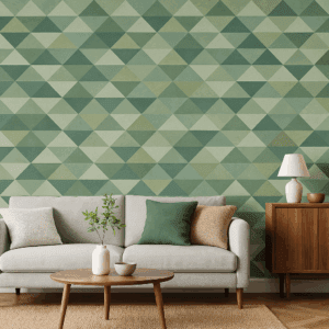 Vinilo geométrico triángulos en tonos verde y gris