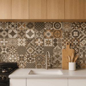 Vinilo adhesivo estilo azulejo rústico marrón y beige