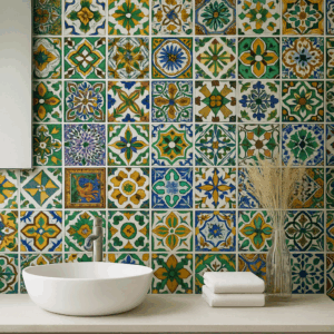 Vinilo impreso estilo colonial multicolor para decoración