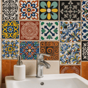 Vinilo impreso azulejo mexicano artesanal multicolor