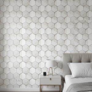 Vinilo Mural Hexagonal Blanco Minimalista Diseño Moderno