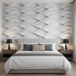 Vinilo Mural 3D Ondas Blancas Diseño Moderno Minimalista