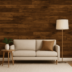 Revestimiento de madera rústica en tonos cálidos para pared