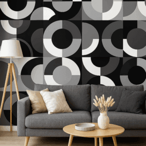 Vinilo geométrico blanco y negro estilo moderno para paredes