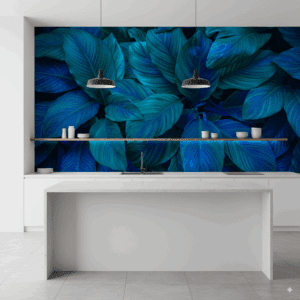 Mural de hojas azules exóticas