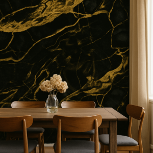 Vinilo mármol negro con vetas doradas ultra glam