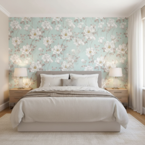 Mural Floral Menta y Magnolias Blancas