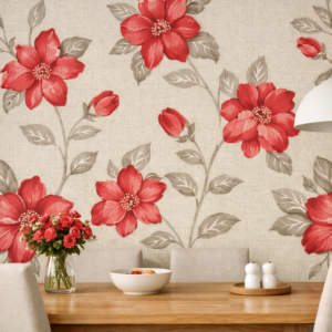 Mural floral lino con flores rojas para pared protagonista