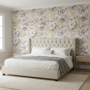 Mural Floral Clásico Gris Azulado para Pared Sofisticada