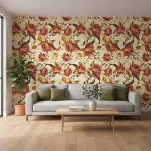 Mural Floral Cálido Beige con Peonías Terracota