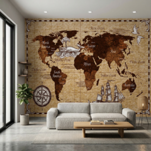 Mapa Mundial Antiguo Sepia con Detalles Clásicos