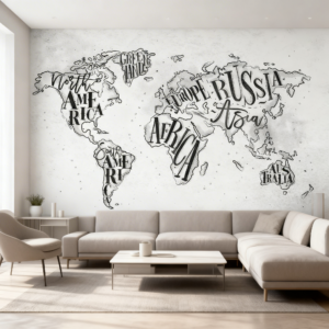 Mapa Mundial Tipográfico Blanco y Negro