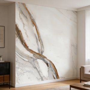 Vinilo Adhesivo Mármol Blanco Premium con Vetas Dorado Óxido