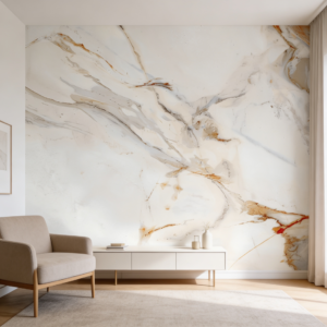 Vinilo Adhesivo Mármol Blanco Abstracto con Vetas Ámbar