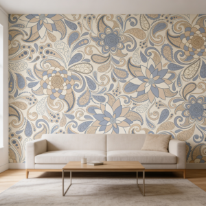 Arabesco Azul y Beige Decorativo Moderno