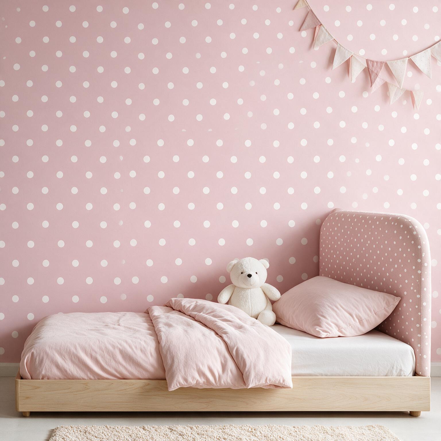 Vinilo Adhesivo Infantil Rosa con Lunares Blancos para Pared